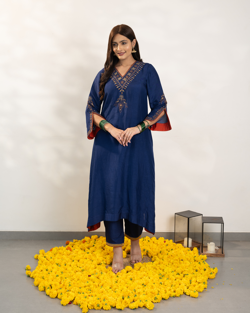Umika - Navy Blue Silk Kurta Set