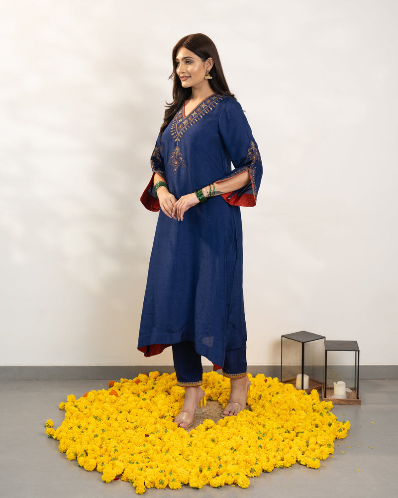 Umika - Navy Blue Silk Kurta Set