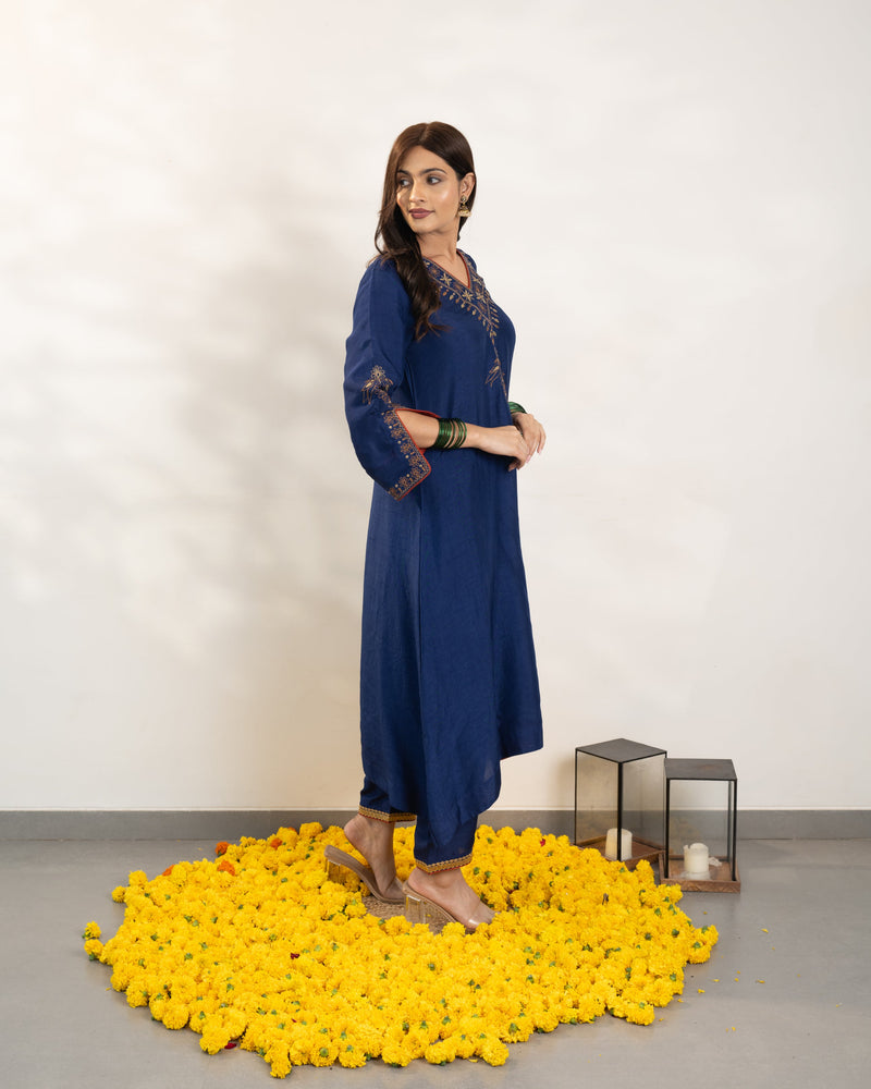 Umika - Navy Blue Silk Kurta Set