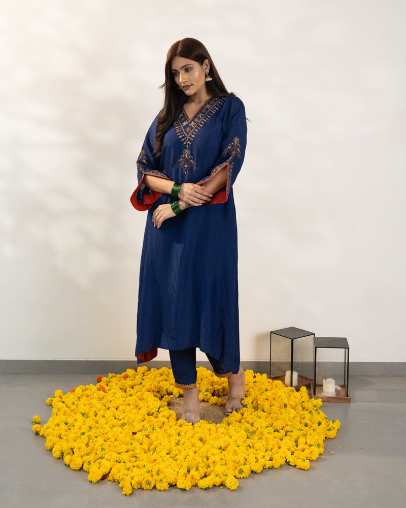 Umika - Navy Blue Silk Kurta Set