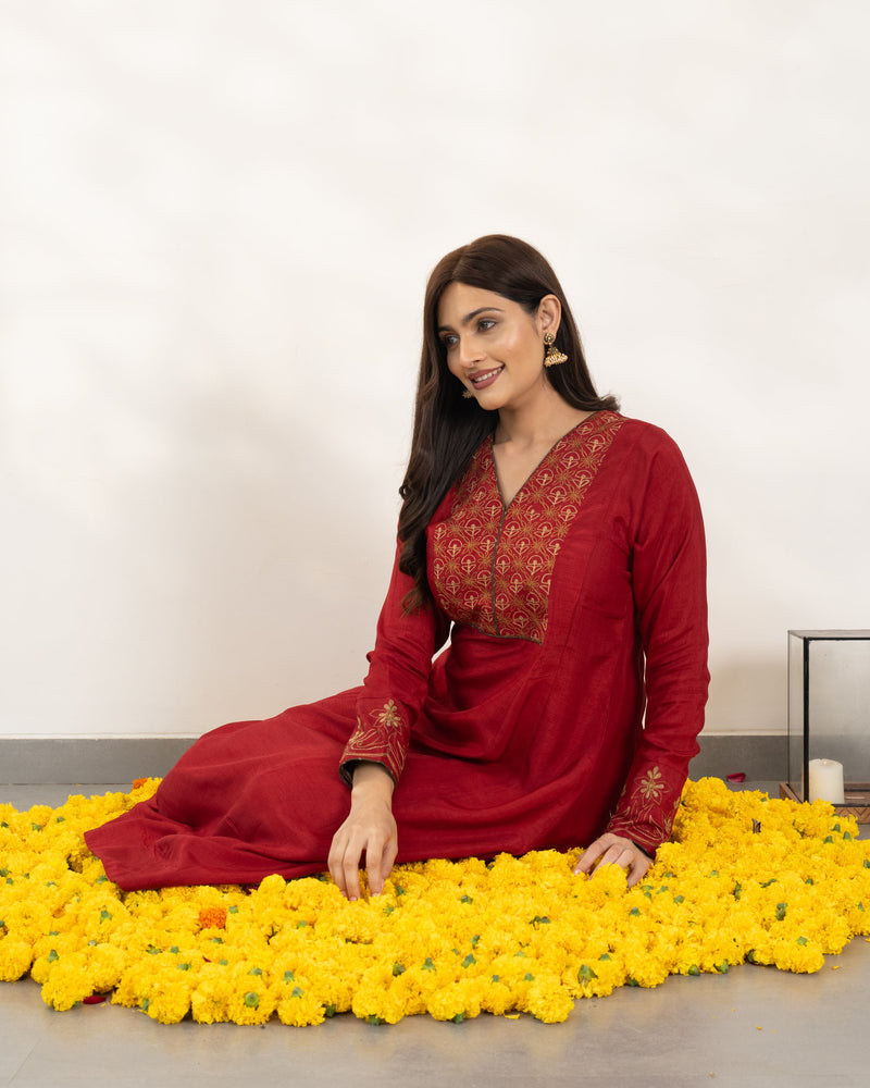 Lavanya - Red Silk Kurta set