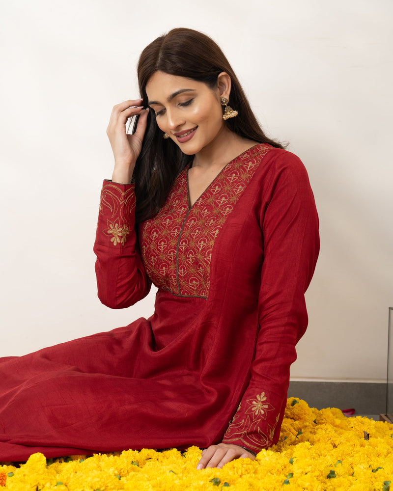 Lavanya - Red Silk Kurta set