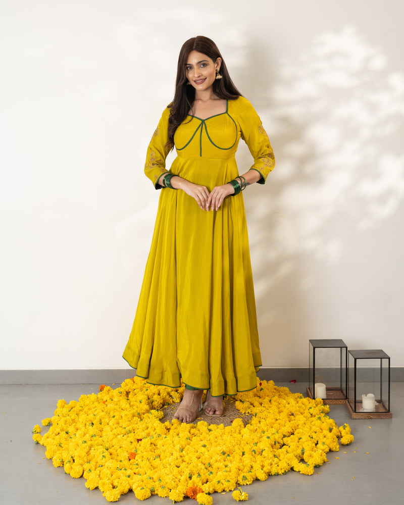 Rati - Yellow Silk Anarkali Dress