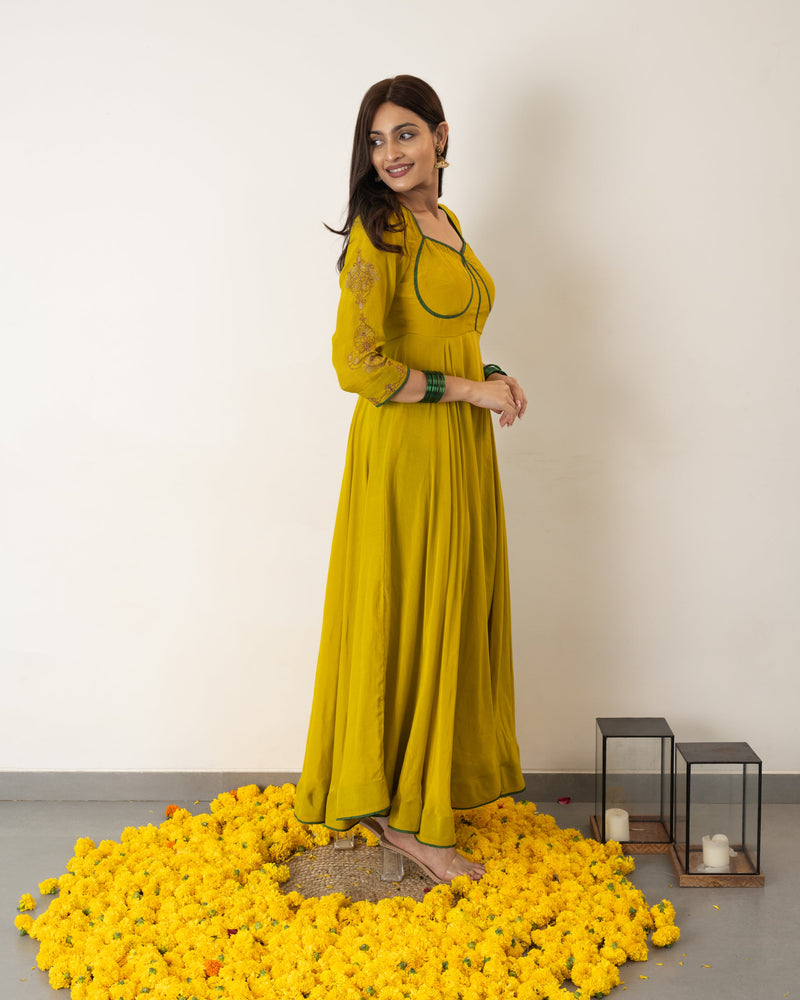 Rati - Yellow Silk Anarkali Dress