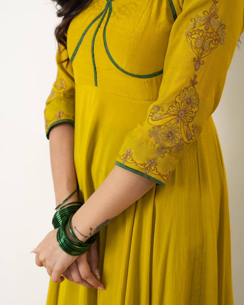 Rati - Yellow Silk Anarkali Dress