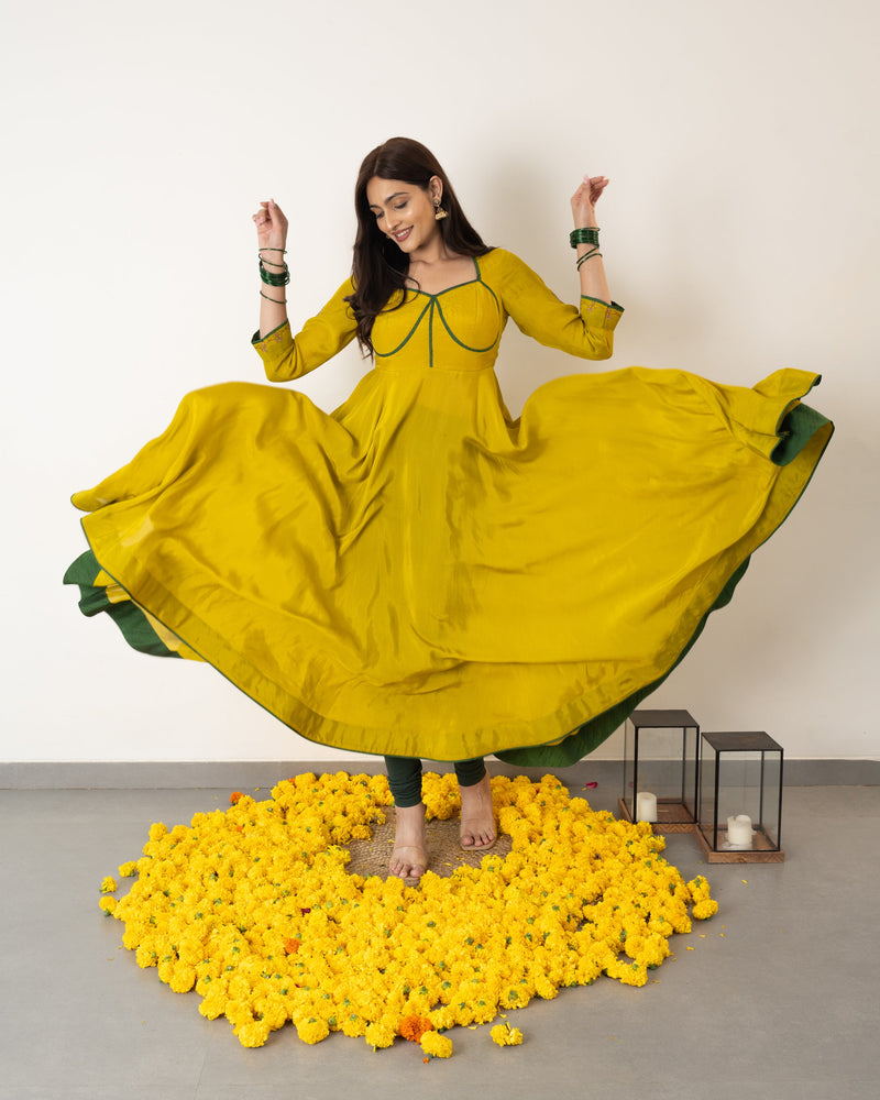 Rati - Yellow Silk Anarkali Dress
