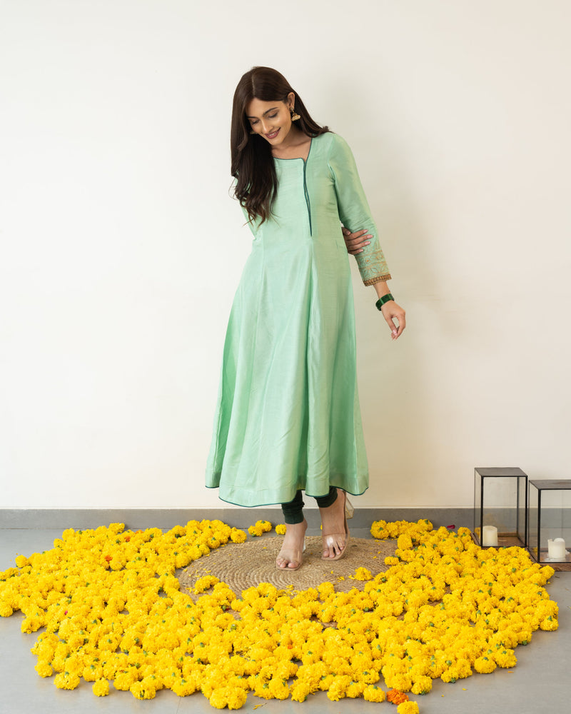 Sayli - Blue Green Aqua Silk Anarkali Dress