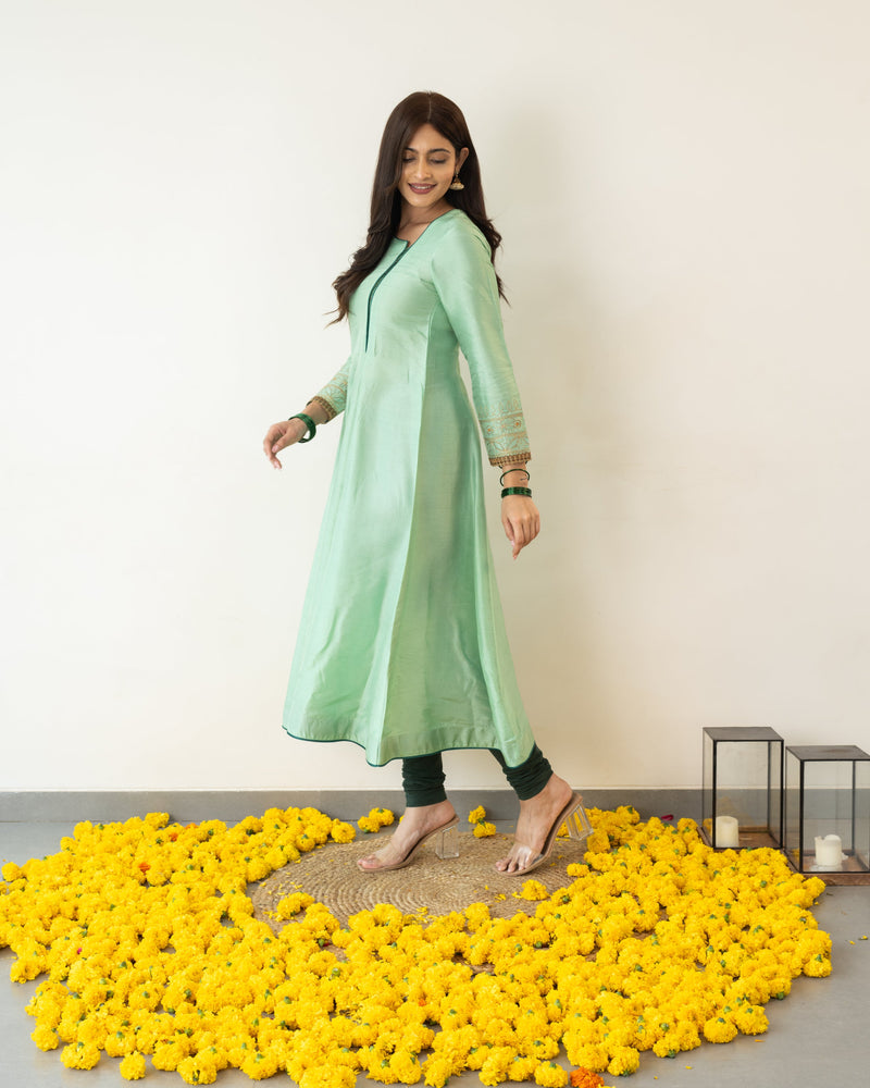 Sayli - Blue Green Aqua Silk Anarkali Dress