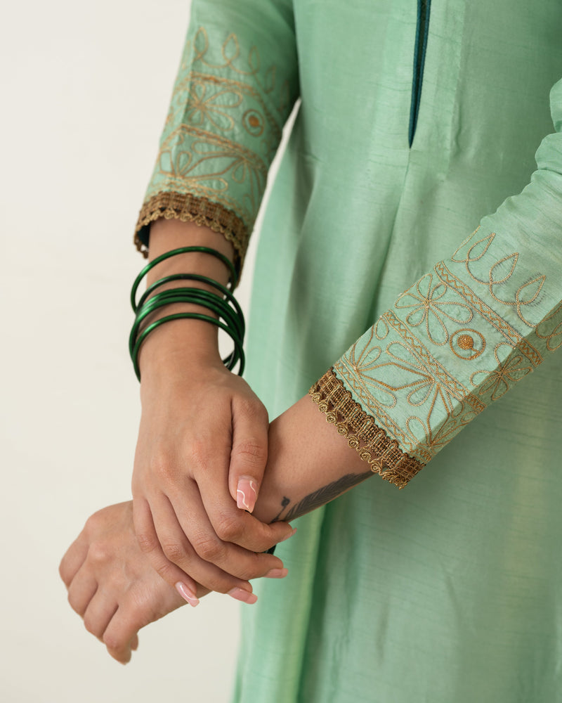 Sayli - Blue Green Aqua Silk Anarkali Dress