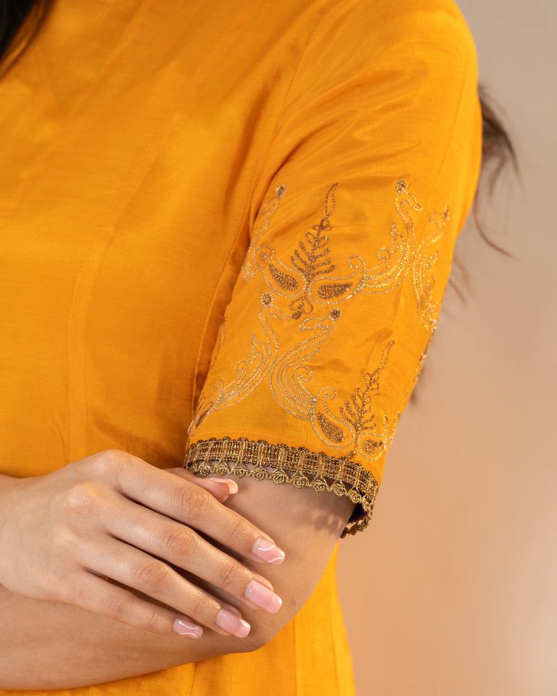 Priti - Yellow Silk Kurta Set