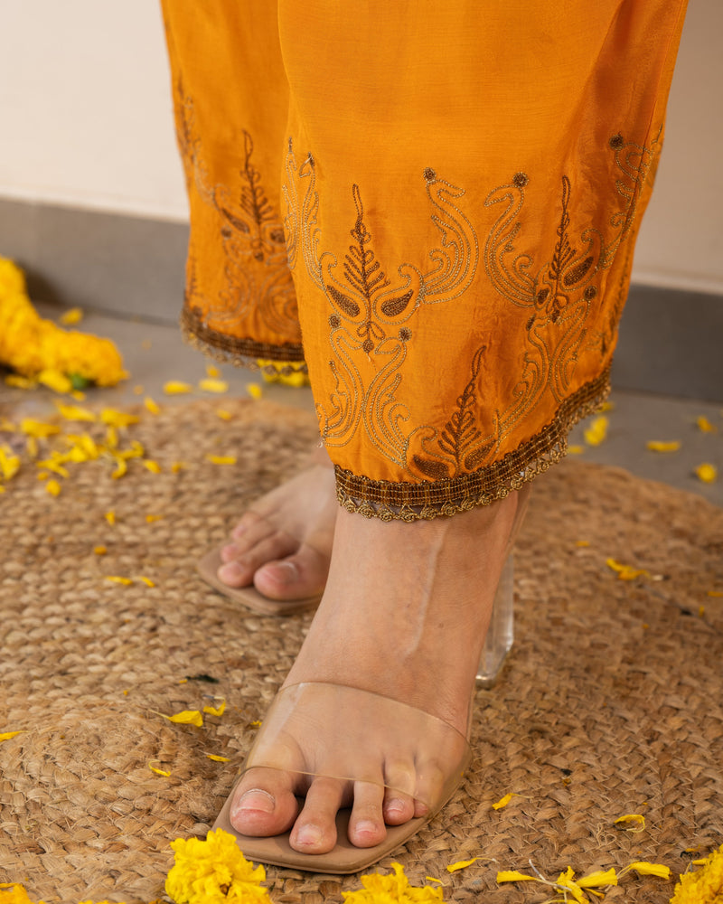 Priti - Yellow Silk Kurta Set
