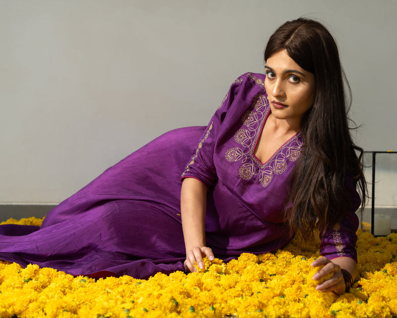 Sumohi - Purple Violet Silk Anarkali Dress