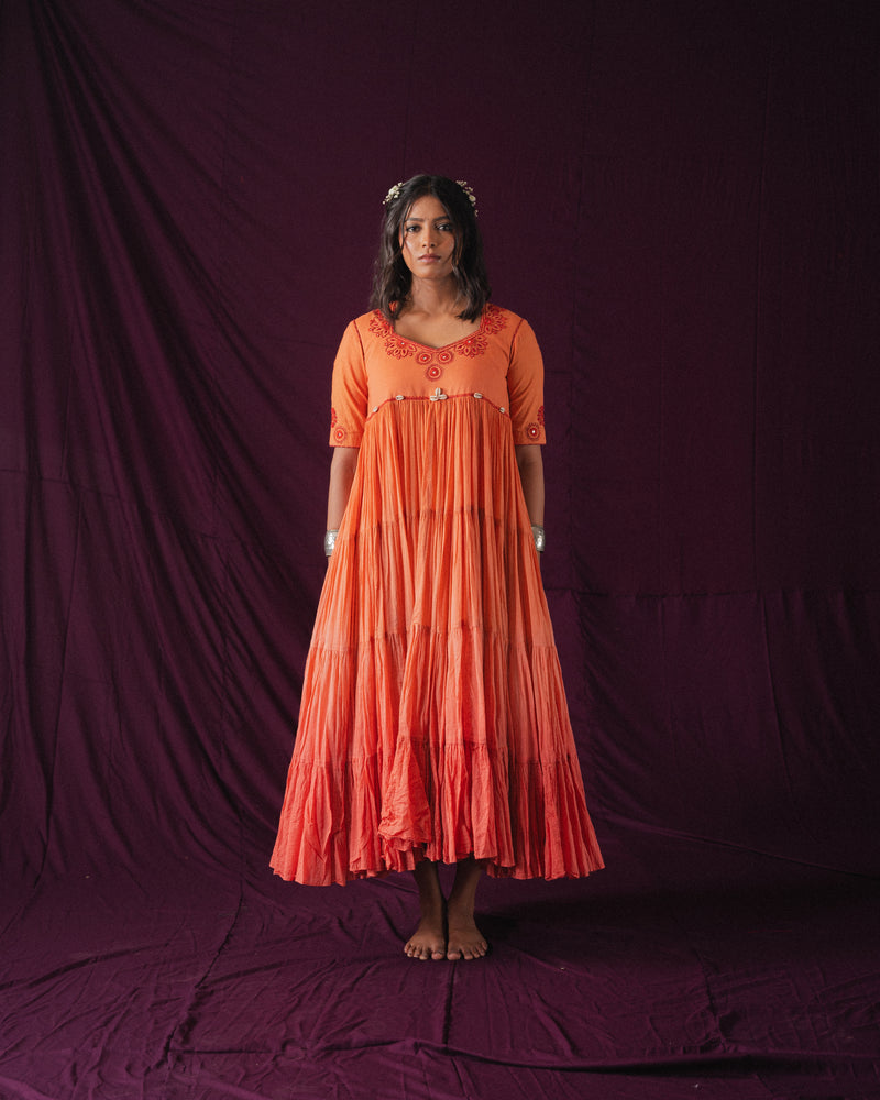 Peach-orange ombre Mulmul Dress