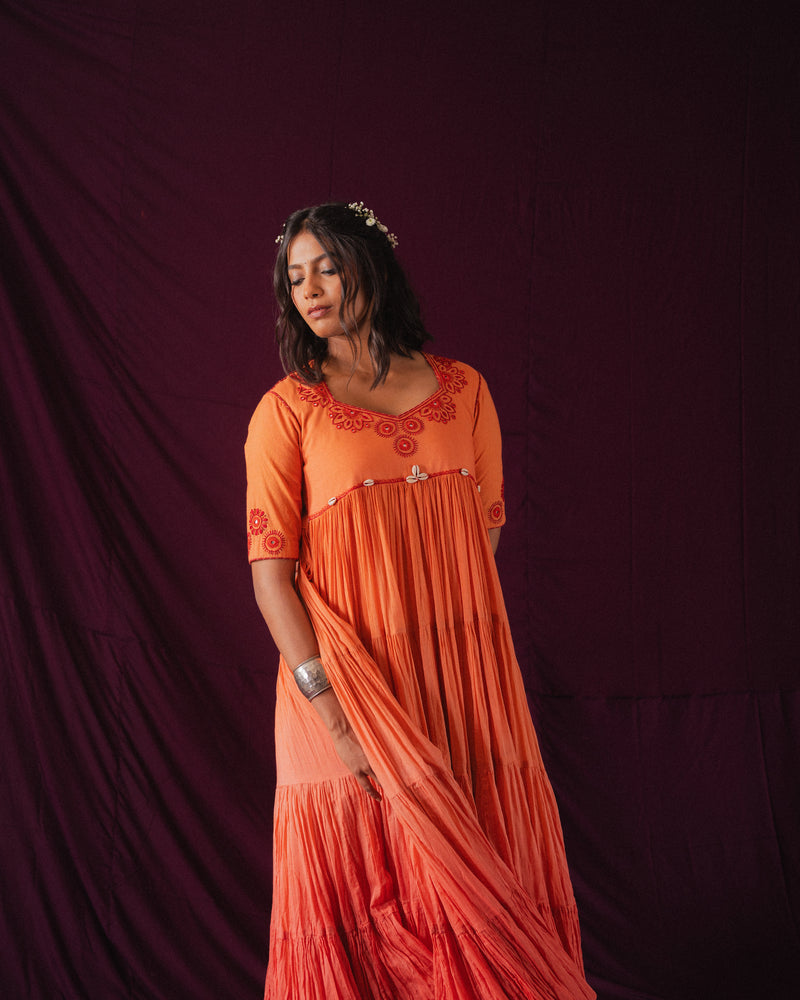 Peach-orange ombre Mulmul Dress