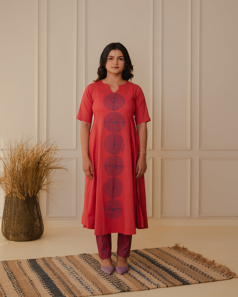 Red Cotton Kurta Set