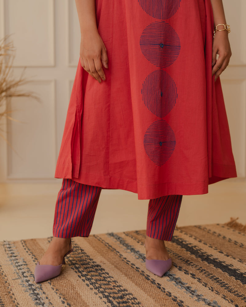 Red Cotton Kurta Set