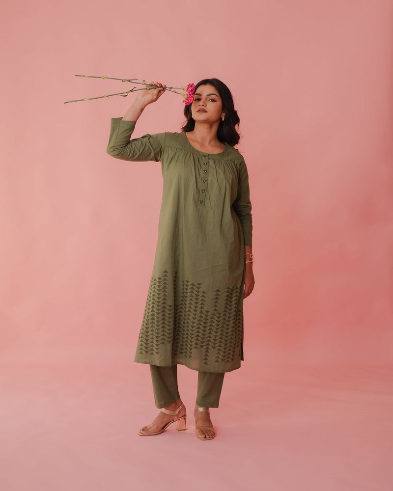 Olive Green Cotton Kurta Set