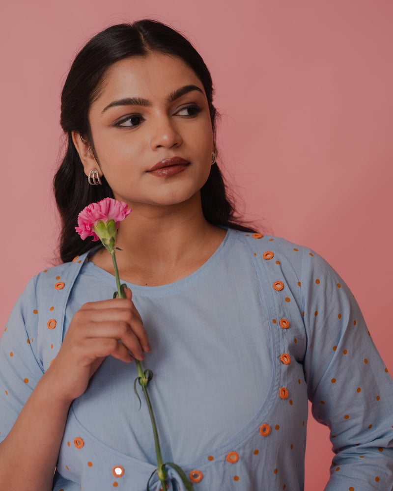 Powder Blue Cotton Kurta Set