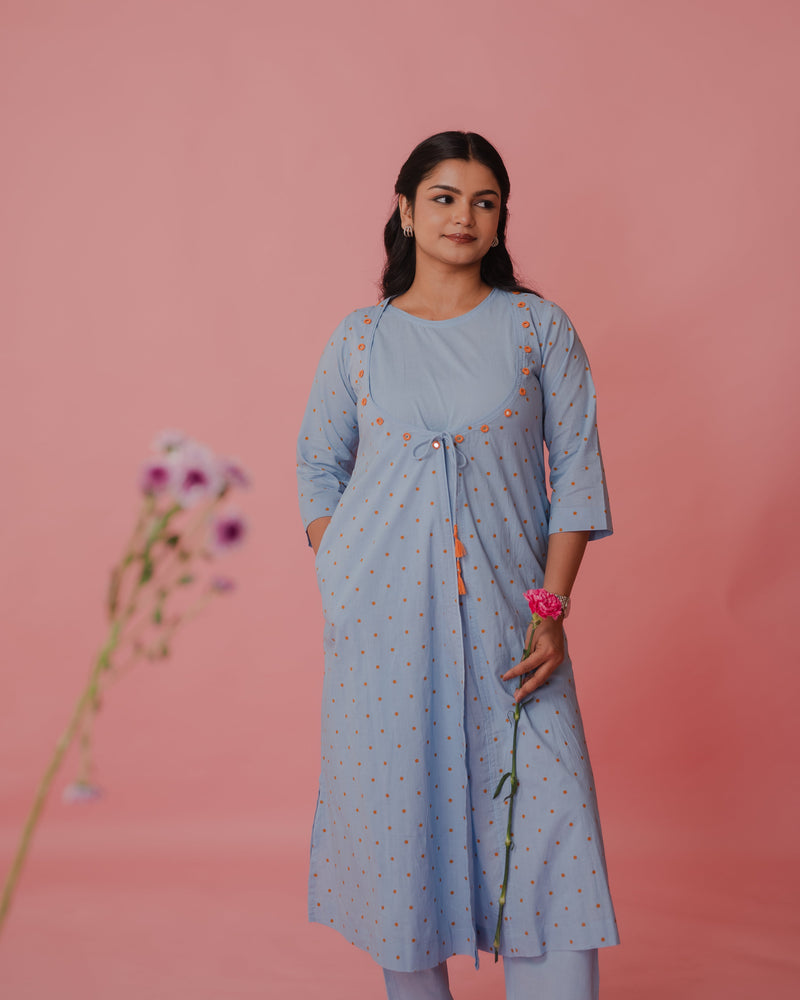 Powder Blue Cotton Kurta Set
