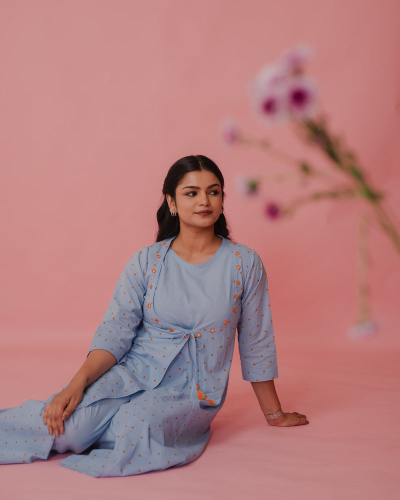 Powder Blue Cotton Kurta Set