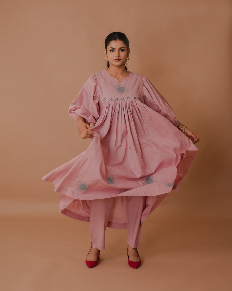 Powder Pink Cotton Kurta Set