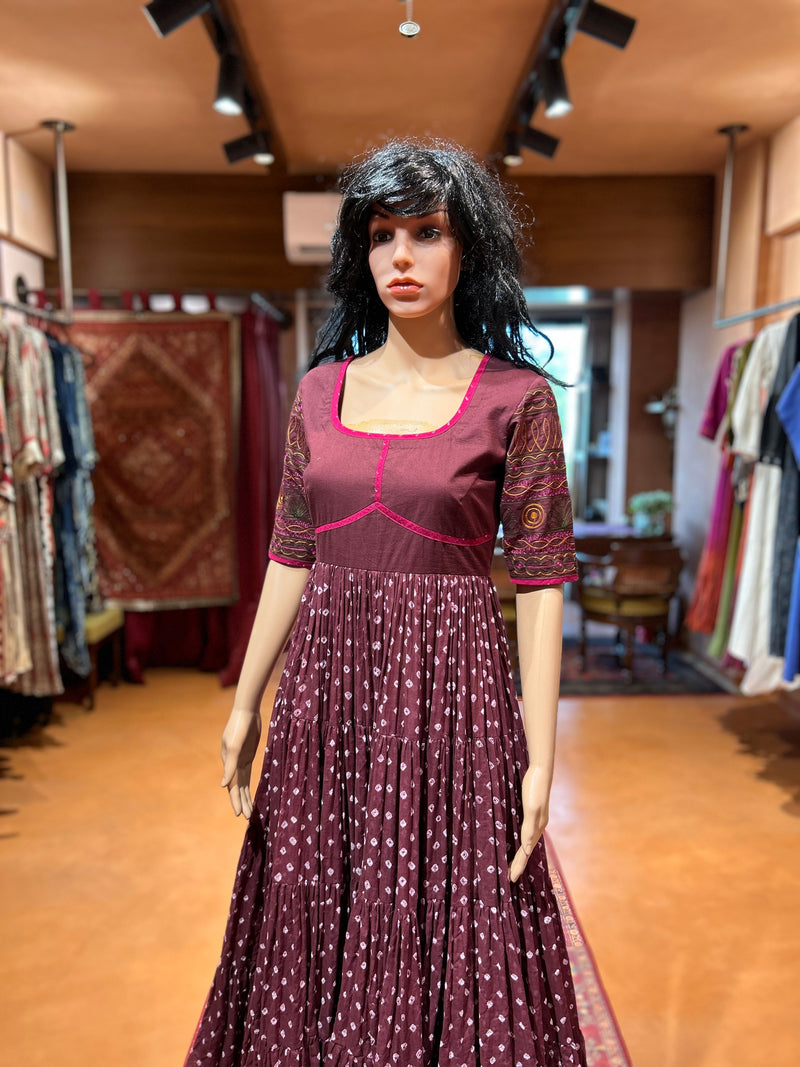 Mulberry Grace - Purple Violet Mulmul Cotton Anarkali Ghera Dress