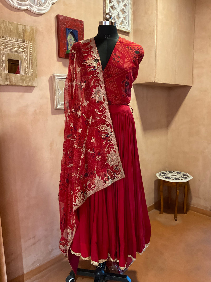 Red Lehenga With Vintage Dupatta