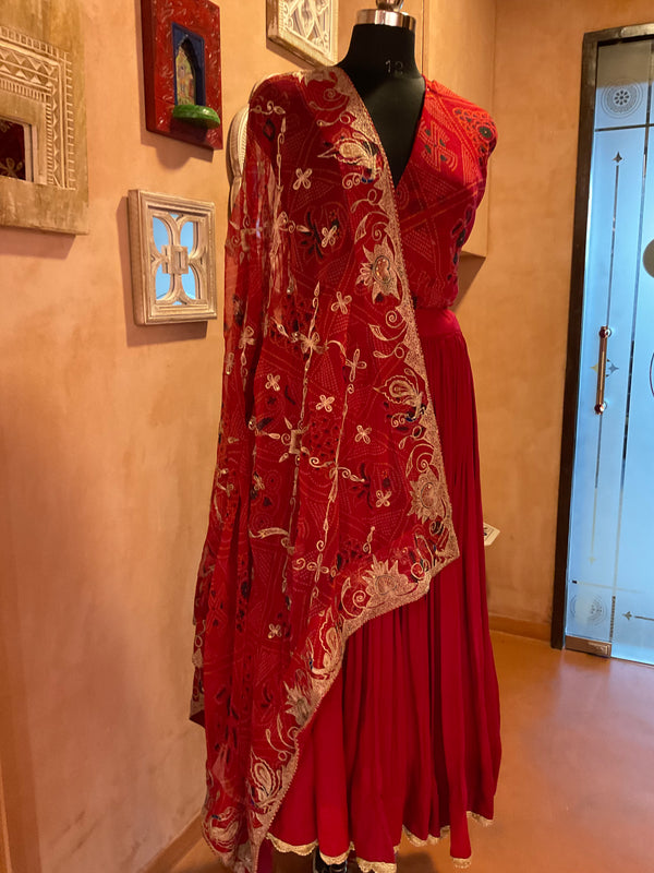 Red Lehenga With Vintage Dupatta