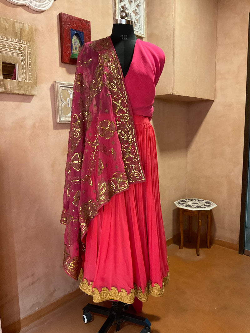 Pink Lehenga With Vintage Dupatta