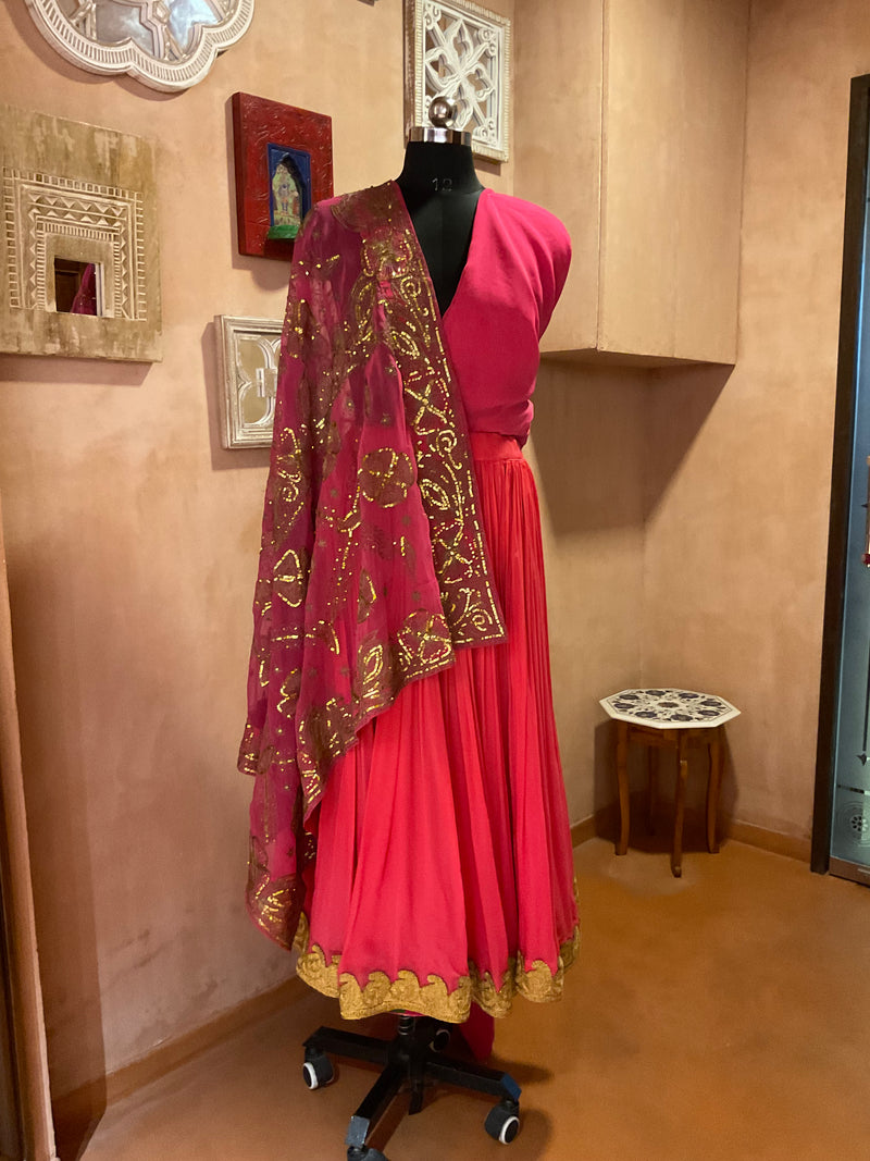 Pink Lehenga With Vintage Dupatta