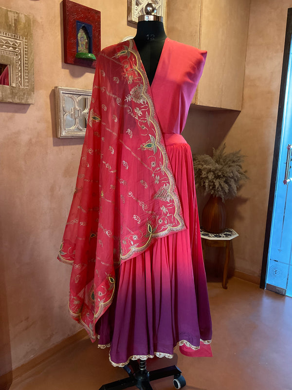 Peach Shaded Lehenga With Vintage Dupatta