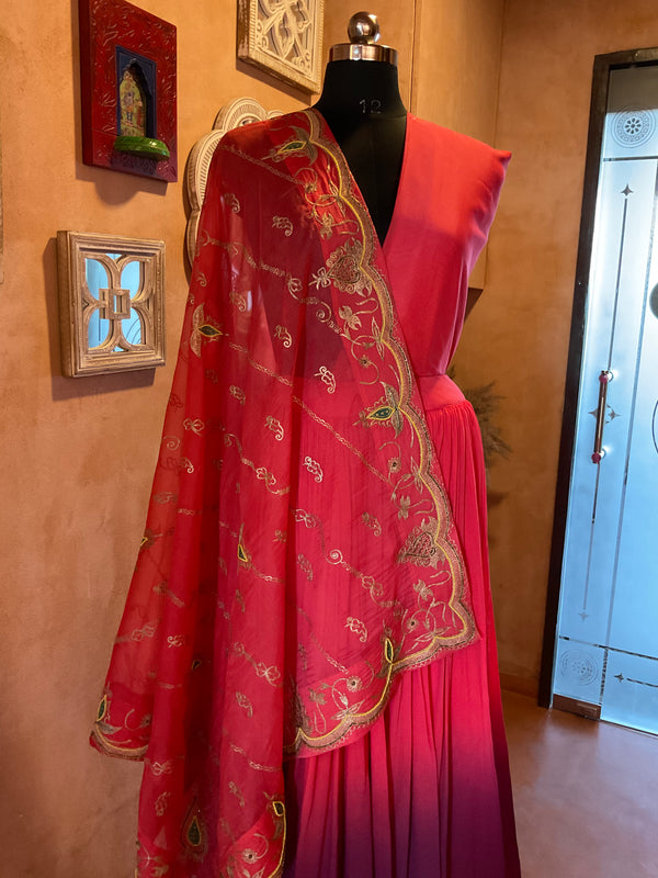 Peach Shaded Lehenga With Vintage Dupatta