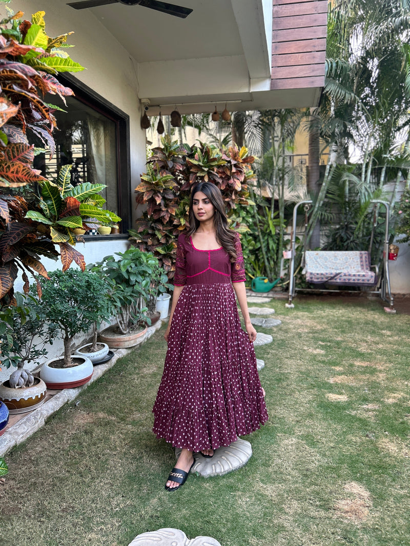 Mulberry Grace - Purple Violet Mulmul Cotton Anarkali Ghera Dress