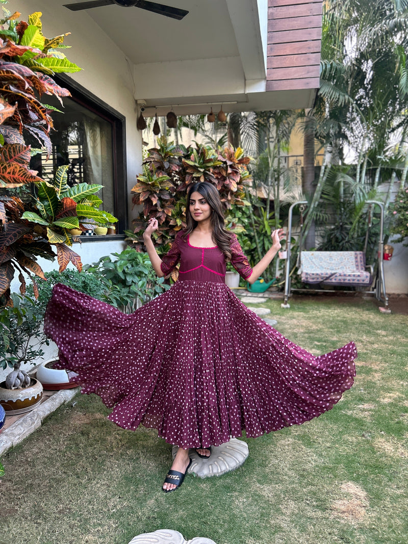 Mulberry Grace - Purple Violet Mulmul Cotton Anarkali Ghera Dress