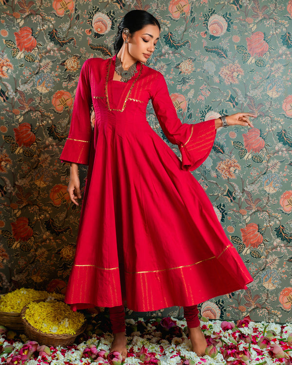 Rani Golden Dobby Cotton Anarkali Dress