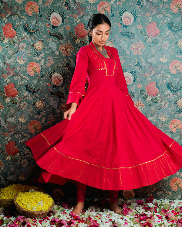 Rani Golden Dobby Cotton Anarkali Dress