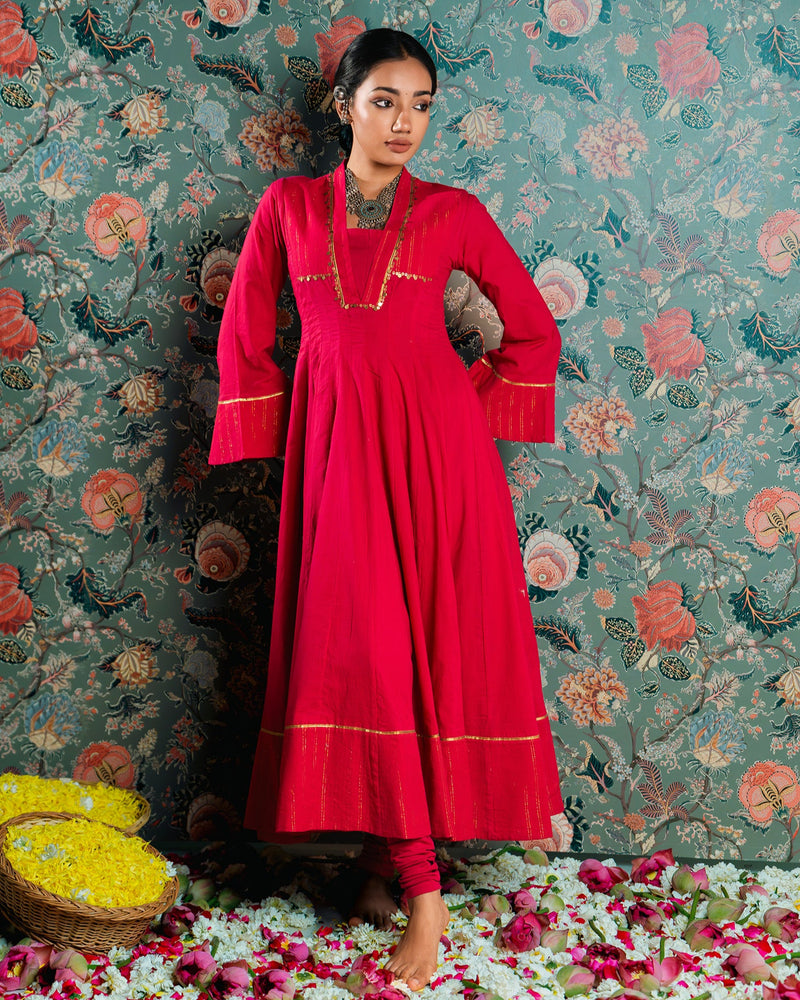 Rani Golden Dobby Cotton Anarkali Dress