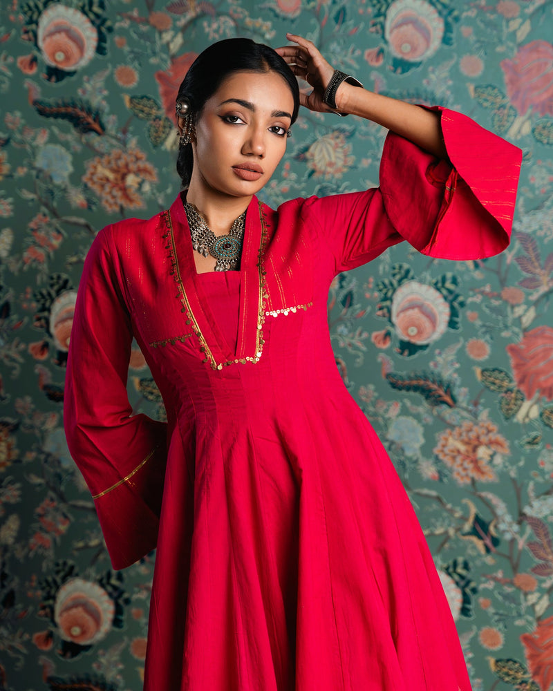 Rani Golden Dobby Cotton Anarkali Dress
