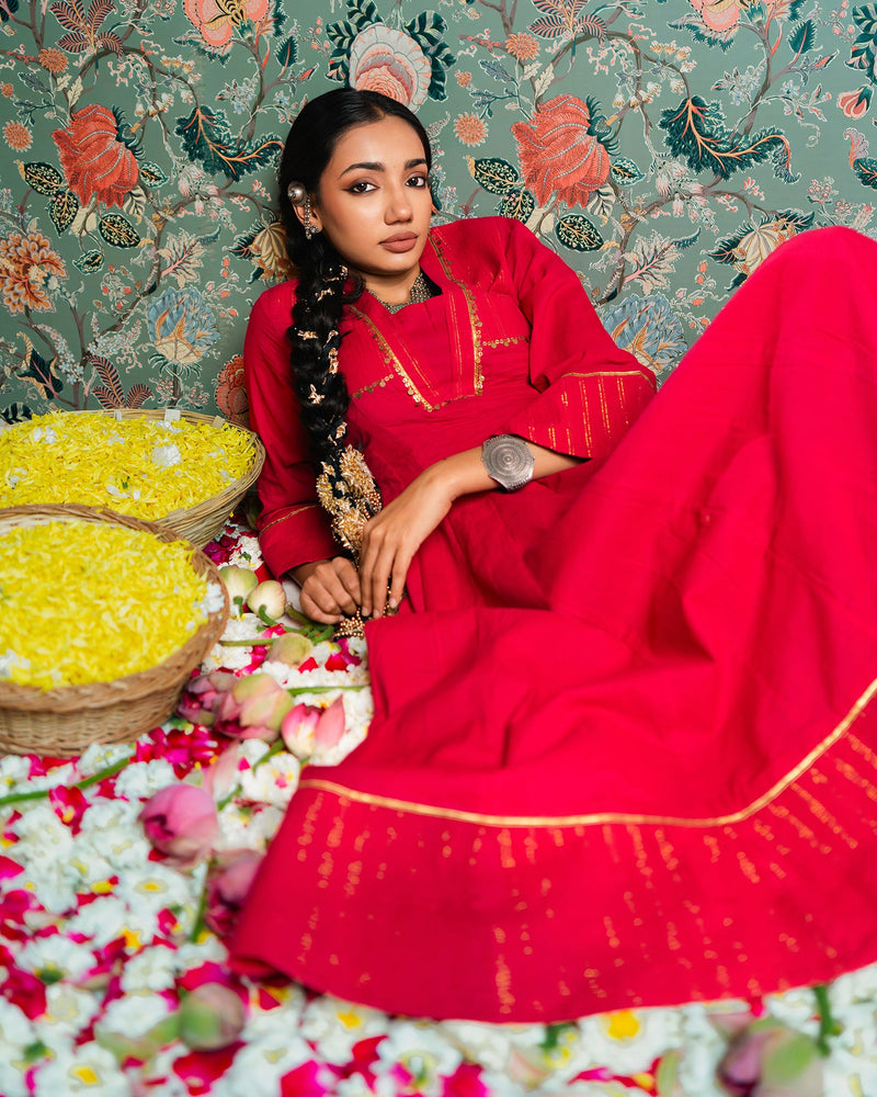 Rani Golden Dobby Cotton Anarkali Dress