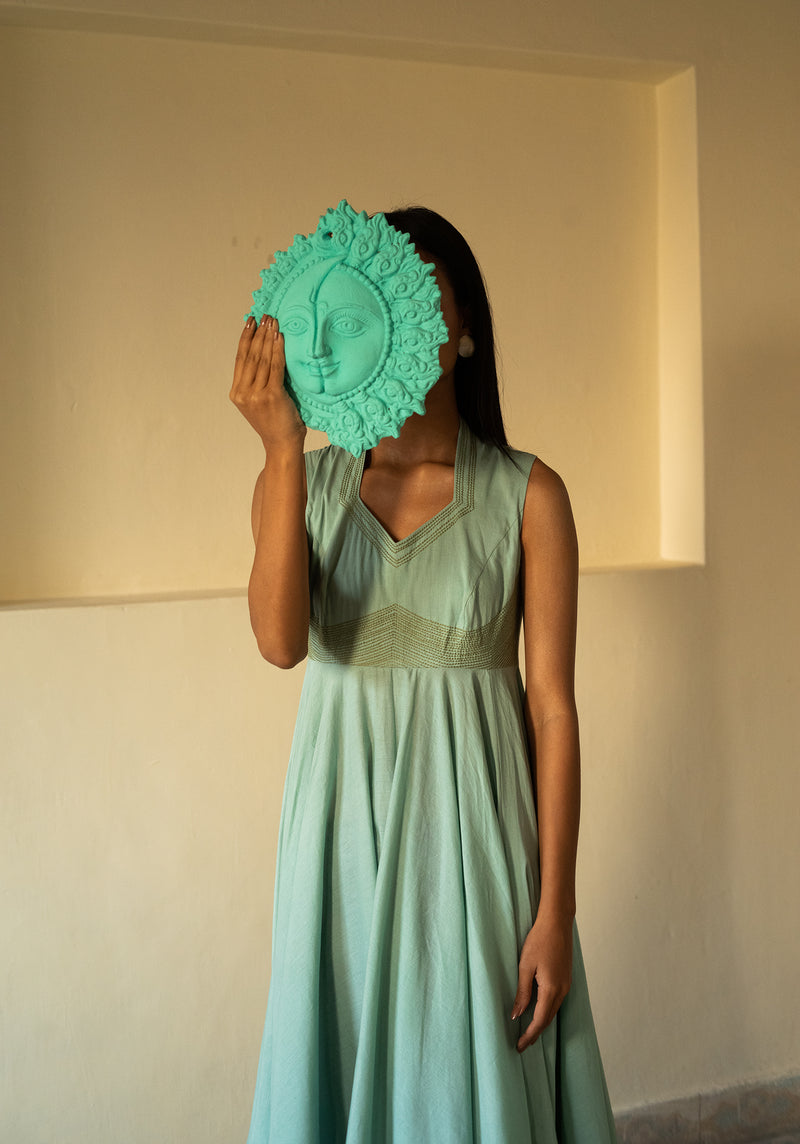 Pastel green mirror embroidered dress by Half Full Half Empty | The Secret  Label